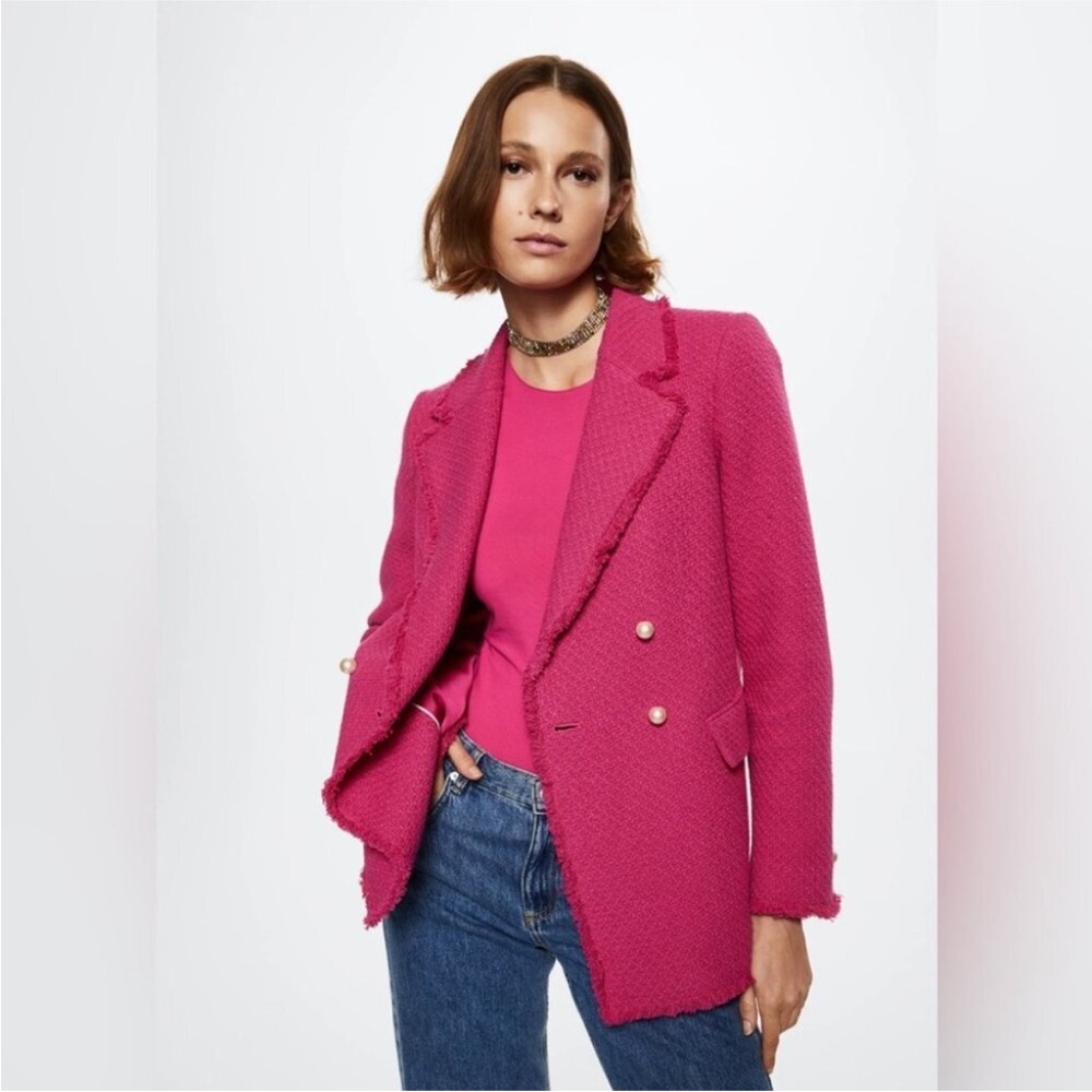 MNG Pink Pearl Buttons tweed blazer, NWT